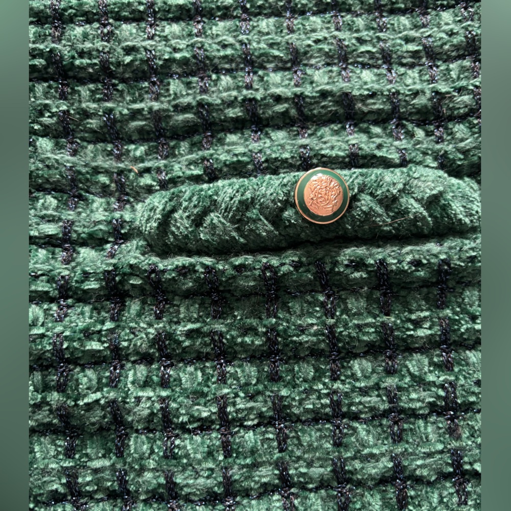 Talbots Chenille Cardigan Sweater Green Blue Metallic Thread Gold-Tone Buttons L - Picture 5 of 9